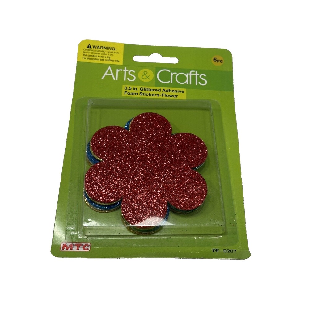 Arts &‎ Crafts 3.5in Glitter Adhesive Foam Stickers Flower Shapes 6ct PF-5207